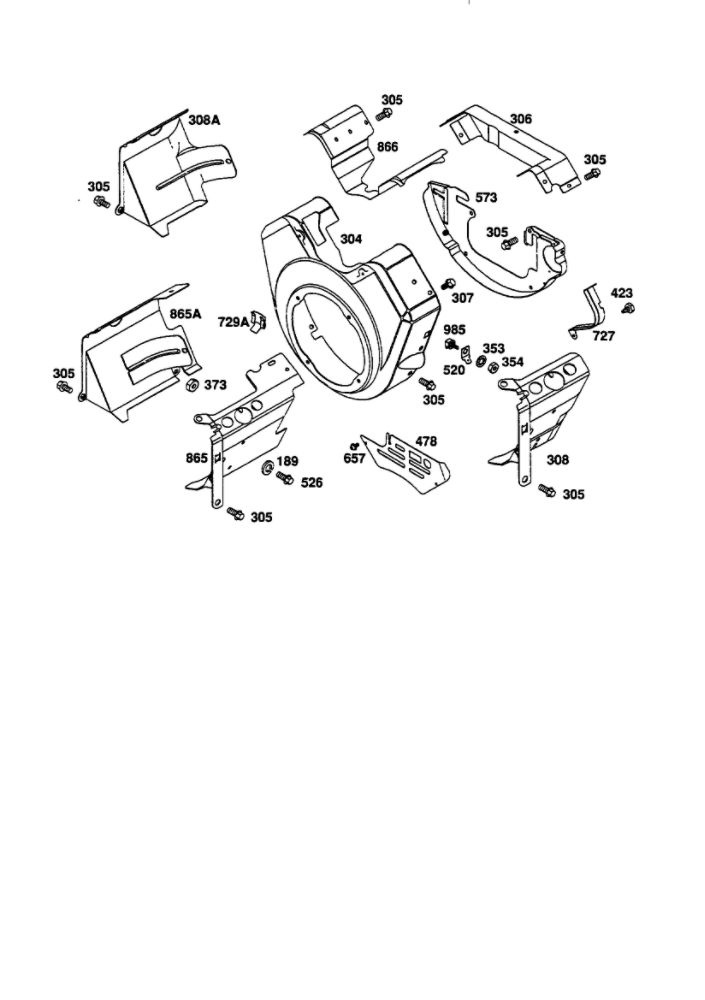Blower Housing Diagram and Parts List for 350455-1162-E1  Briggs and Stratton Engine